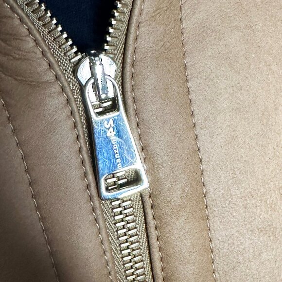 Monzoni24 Italian Shearling Leather Jacket Lambskin Suede Sz. 8  Camel - Picture 15 of 16